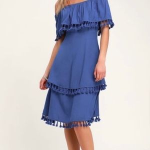 Lulu's boho style blue tiered dress off shoulders